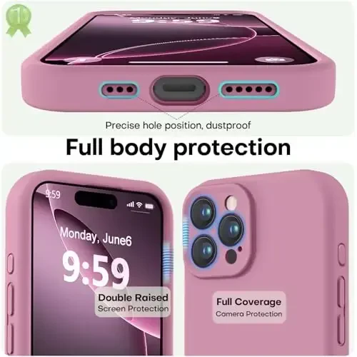 LOVE 3000 iPhone 16 Pro Max uchun mo'ljallangan g'ilof, [Yumshoq tirnalishga qarshi mikrofiber astar] bilan Premium silikon Zarba o'tkazmaydigan himoya telefon g'ilofi erkaklar ayollar qizlar uchun 6,9