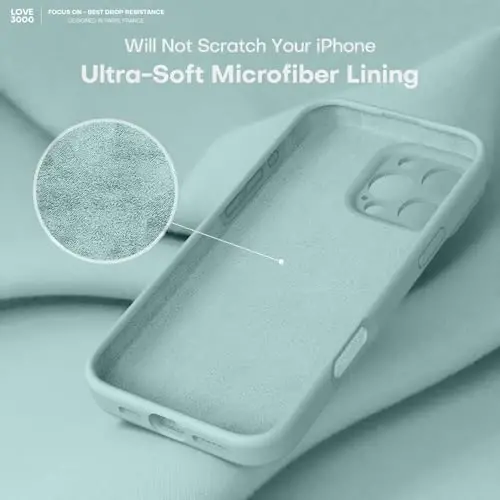 LOVE 3000 iPhone 16 Pro uchun g‘ilof, yuqori sifatli silikon [yumshoq tirnalishga qarshi mikrofiber astar] zarbga chidamli himoya telefon g‘ilofi erkaklar ayollar qizlar uchun 6,3 dyuym, yalpiz - 5