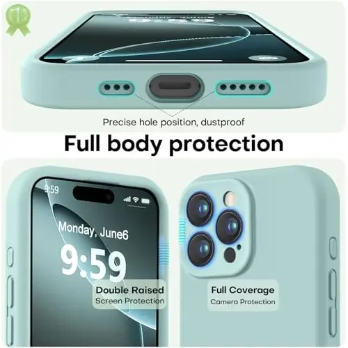 LOVE 3000 iPhone 16 Pro uchun g‘ilof, yuqori sifatli silikon [yumshoq tirnalishga qarshi mikrofiber astar] zarbga chidamli himoya telefon g‘ilofi erkaklar ayollar qizlar uchun 6,3 dyuym, yalpiz - 3