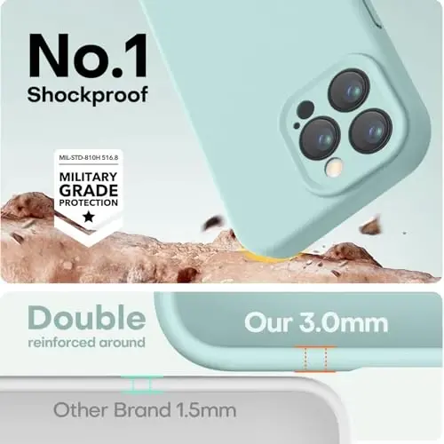 LOVE 3000 iPhone 16 Pro uchun g‘ilof, yuqori sifatli silikon [yumshoq tirnalishga qarshi mikrofiber astar] zarbga chidamli himoya telefon g‘ilofi erkaklar ayollar qizlar uchun 6,3 dyuym, yalpiz - 4