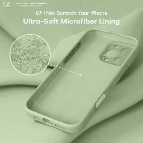 LOVE 3000 iPhone 16 Pro uchun mo'ljallangan g'ilof, Premium silikon [Yumshoq tirnalishga qarshi mikrofiber astar] Zarba o'tkazmaydigan himoya telefon g'ilofi erkaklar ayollar qizlar uchun 6,3
