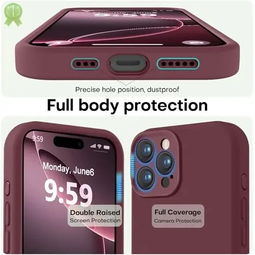 LOVE 3000 iPhone 16 Pro uchun mo'ljallangan g'ilof, Premium silikon [Yumshoq tirnalishga qarshi mikrofiber astar] Zarba o'tkazmaydigan himoya telefon g'ilofi erkaklar ayollar qizlar uchun 6,3