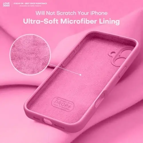 LOVE 3000 iPhone 16 uchun g'ilof, Premium silikon [[Yumshoq tirnalishga qarshi mikrofiber astar]] Zarba o'tkazmaydigan himoya g'ilofi erkaklar ayollar qizlar uchun 6.1