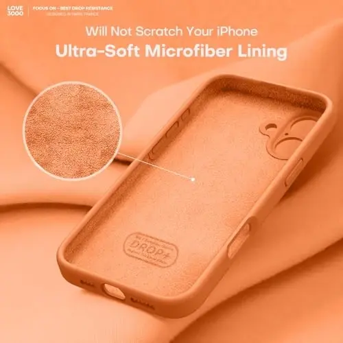 LOVE 3000 iPhone 16 uchun g'ilof, Premium silikon, [Yumshoq tirnalishga qarshi mikrofiber astar] Zarba o'tkazmaydigan himoya g'ilofi erkaklar ayollar qizlar uchun 6.1