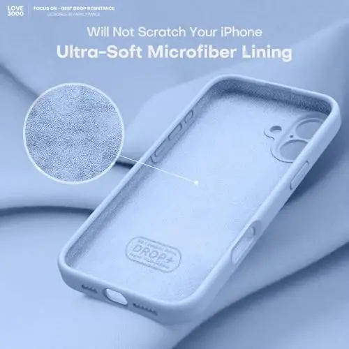LOVE 3000 iPhone 16 uchun g'ilof, Premium silikon, [Yumshoq tirnalishga qarshi mikrofiber astar] Zarbadan himoya qiluvchi telefon g'ilofi erkaklar ayollar qizlar uchun 6.1
