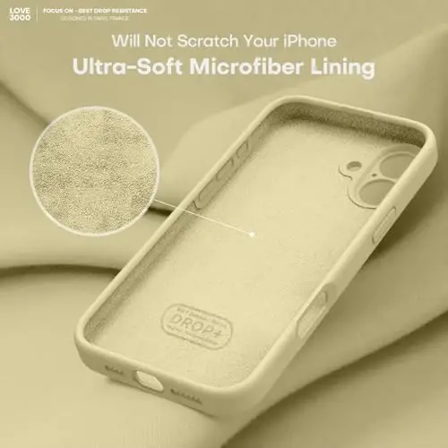 LOVE 3000 iPhone 16 uchun g'ilof, yuqori sifatli silikon [Yumshoq chizishga qarshi mikrofiber astar] Zarbadan himoya qiluvchi telefon g'ilofi erkaklar ayollar qizlar 6,1