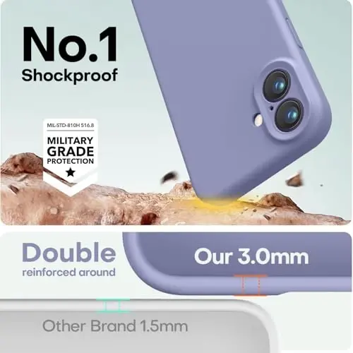 LOVE 3000 iPhone 16 uchun mo'ljallangan g'ilof, Premium silikon [Yumshoq tirnalishga qarshi mikrofiber astar] Zarba o'tkazmaydigan himoya telefon g'ilofi erkaklar ayollar qizlar uchun 6,1