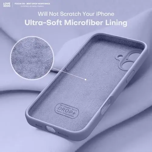 LOVE 3000 iPhone 16 uchun mo'ljallangan g'ilof, Premium silikon [Yumshoq tirnalishga qarshi mikrofiber astar] Zarba o'tkazmaydigan himoya telefon g'ilofi erkaklar ayollar qizlar uchun 6,1