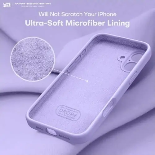 LOVE 3000 iPhone 16 uchun mo'ljallangan g'ilof, Premium silikon [Yumshoq tirnalishga qarshi mikrofiber astar] Zarba o'tkazmaydigan himoya telefon g'ilofi erkaklar ayollar qizlar uchun 6,1