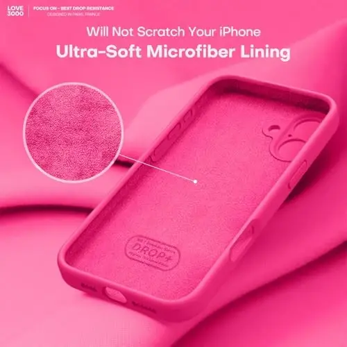 LOVE 3000 iPhone 16 uchun mo'ljallangan g'ilof, Premium silikon, [Yumshoq tirnalishga qarshi mikrofiber astar] Zarbadan himoya qiluvchi telefon g'ilofi erkaklar ayollar qizlar uchun 6.1