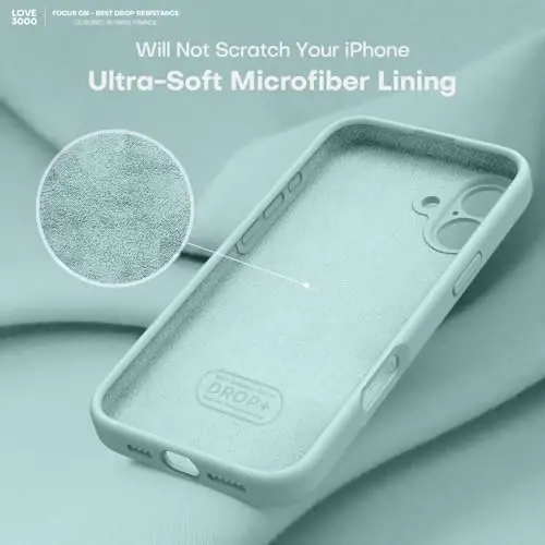LOVE 3000 iPhone 16 uchun mo'ljallangan g'ilof, [Yumshoq chizishga qarshi mikrofiber astarli] Premium silikon zarbga chidamli himoya telefon g'ilofi erkaklar ayollar qizlar uchun 6.1