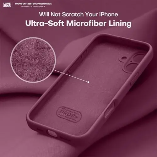 LOVE 3000 iPhone 16 uchun mo'ljallangan g'ilof, [Yumshoq chizishga qarshi mikrofiber astarli] yuqori sifatli silikon, erkaklar, ayollar va qizlar uchun zarbaga chidamli himoya telefon g'ilofi 6,1