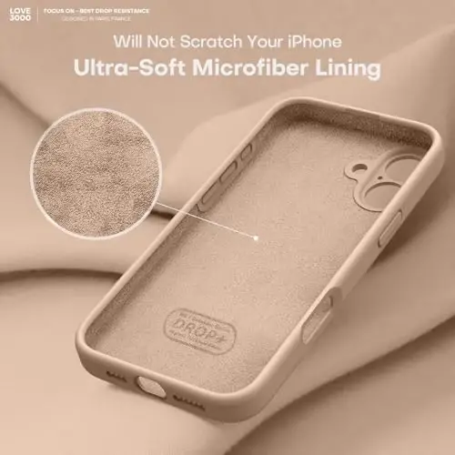 LOVE 3000 iPhone 16 uchun mo'ljallangan g'ilof, [Yumshoq tirnalishga qarshi mikrofiber astarli] Premium silikon zarbga chidamli himoya telefon g'ilofi erkaklar ayollar qizlar uchun 6,1
