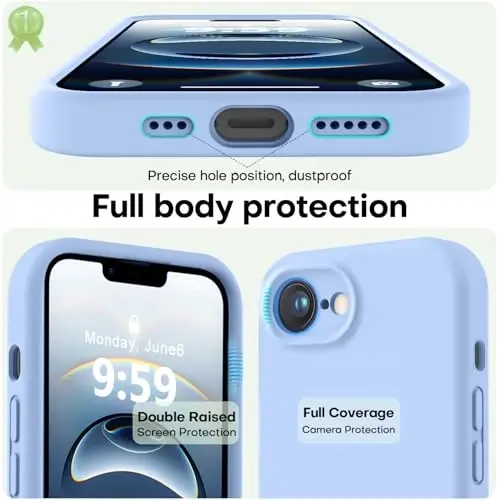 LOVE 3000 iPhone 16e uchun g‘ilof, [Yumshoq chizilishga qarshi mikrofiber astarli] Premium silikon, erkaklar ayollar qizlar uchun zarbaga chidamli himoya telefon g‘ilofi 6.1