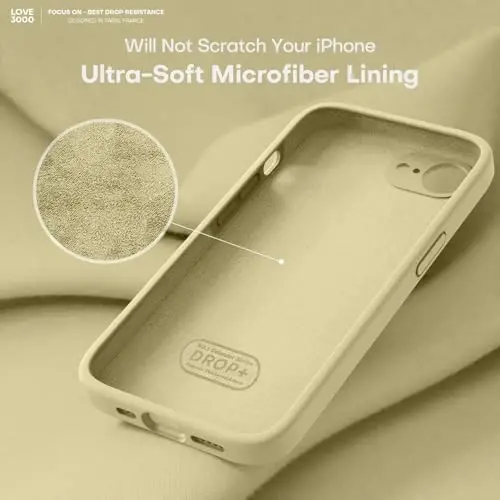 LOVE 3000 iPhone 16e uchun g'ilof, [Yumshoq tirnalishga qarshi mikrofiber astarli] Premium silikon zarbaga chidamli himoya telefon g'ilofi erkaklar ayollar qizlar uchun 6,1