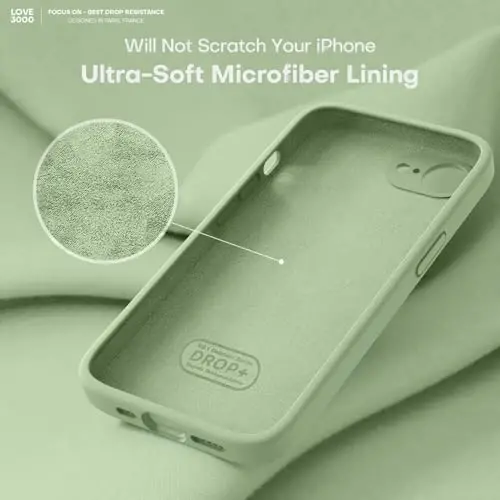 LOVE 3000 iPhone 16e uchun mo'ljallangan g'ilof, [Yumshoq chizishga qarshi mikrofiber astar] bilan premium silikon, erkaklar, ayollar, qizlar uchun zarbaga chidamli himoya telefon g'ilofi 6.1