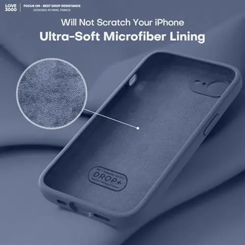 LOVE 3000 iPhone 16e uchun mo'ljallangan g'ilof, [Yumshoq tirnalishga qarshi mikrofiber astarli] Premium silikon zarbga chidamli himoya telefon g'ilofi erkaklar ayollar qizlar uchun 6.1