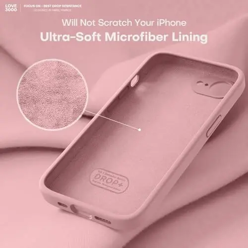 LOVE 3000 iPhone 16e uchun moʻljallangan gʻilof, [Yumshoq tirnalishga qarshi mikrofiber astarli] yuqori sifatli silikon, erkaklar, ayollar va qizlar uchun zarbaga chidamli himoya telefon gʻilofi 6.1