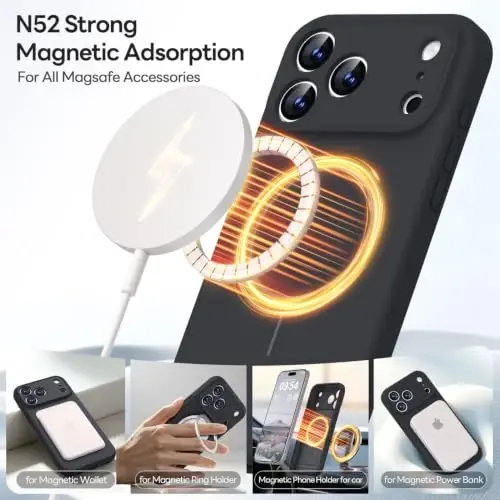 LOVE 3000 Magnetic for iPhone 18 Pro Case Silicone, Black | Compatible with Magsafe, Camera Protection, Soft Microfiber Lining, Slim Shockproof Protective Case for iPhone 18 Pro - 3