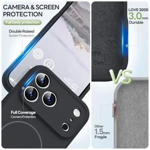 LOVE 3000 Magnetic for iPhone 18 Pro Case Silicone, Black | Compatible with Magsafe, Camera Protection, Soft Microfiber Lining, Slim Shockproof Protective Case for iPhone 18 Pro - 5