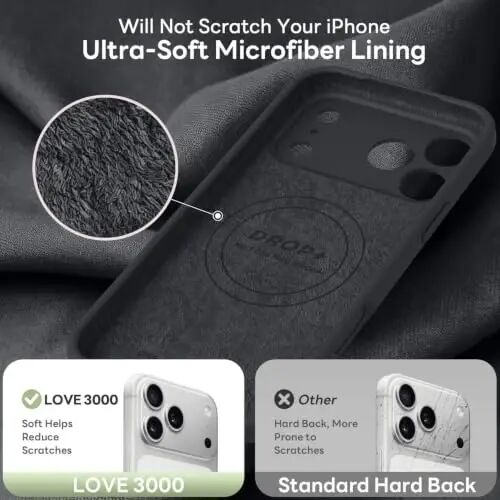 LOVE 3000 Magnetic for iPhone 18 Pro Case Silicone, Black | Compatible with Magsafe, Camera Protection, Soft Microfiber Lining, Slim Shockproof Protective Case for iPhone 18 Pro - 6