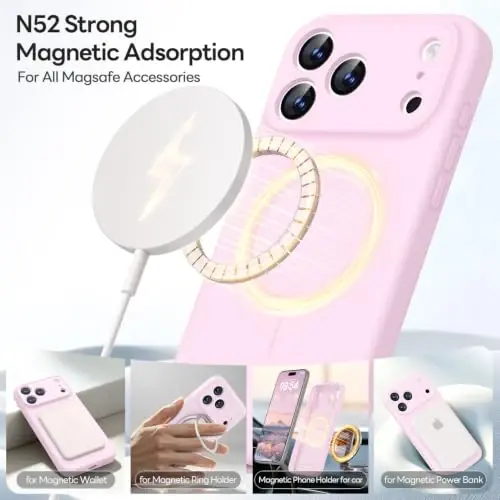 LOVE 3000 Magnetic for iPhone 18 Pro Case Silicone, Chalk Pink | Compatible with Magsafe, Camera Protection, Soft Microfiber Lining, Slim Shockproof Protective Case for iPhone 18 Pro - 3
