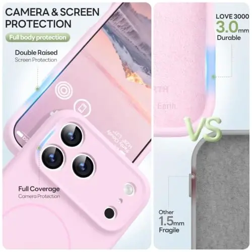 LOVE 3000 Magnetic for iPhone 18 Pro Case Silicone, Chalk Pink | Compatible with Magsafe, Camera Protection, Soft Microfiber Lining, Slim Shockproof Protective Case for iPhone 18 Pro - 5