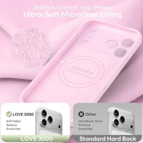 LOVE 3000 Magnetic for iPhone 18 Pro Case Silicone, Chalk Pink | Compatible with Magsafe, Camera Protection, Soft Microfiber Lining, Slim Shockproof Protective Case for iPhone 18 Pro - 6