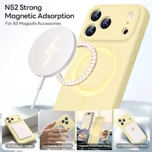 LOVE 3000 Magnetic for iPhone 18 Pro Case Silicone, Creamy Yellow | Compatible with Magsafe, Camera Protection, Soft Microfiber Lining, Slim Shockproof Protective Case for iPhone 18 Pro - 3
