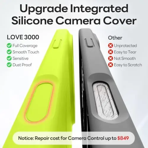 LOVE 3000 Magnetic for iPhone 18 Pro Case Silicone, Fluorescent Green | Compatible with Magsafe, Camera Protection, Soft Microfiber Lining, Slim Shockproof Protective Case for iPhone 18 Pro - 4