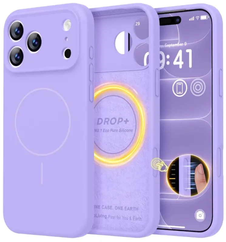 LOVE 3000 Magnetic for iPhone 18 Pro Case Silicone, Light Purple | Compatible with Magsafe, Camera Protection, Soft Microfiber Lining, Slim Shockproof Protective Case for iPhone 18 Pro - 1