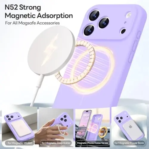 LOVE 3000 Magnetic for iPhone 18 Pro Case Silicone, Light Purple | Compatible with Magsafe, Camera Protection, Soft Microfiber Lining, Slim Shockproof Protective Case for iPhone 18 Pro - 3