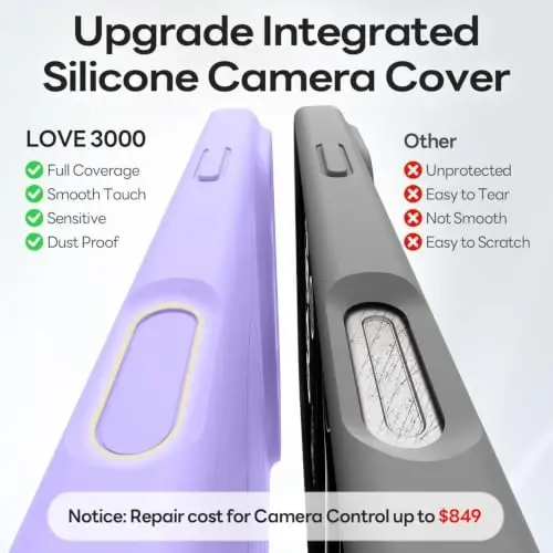 LOVE 3000 Magnetic for iPhone 18 Pro Case Silicone, Light Purple | Compatible with Magsafe, Camera Protection, Soft Microfiber Lining, Slim Shockproof Protective Case for iPhone 18 Pro - 4