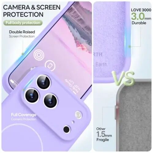 LOVE 3000 Magnetic for iPhone 18 Pro Case Silicone, Light Purple | Compatible with Magsafe, Camera Protection, Soft Microfiber Lining, Slim Shockproof Protective Case for iPhone 18 Pro - 5