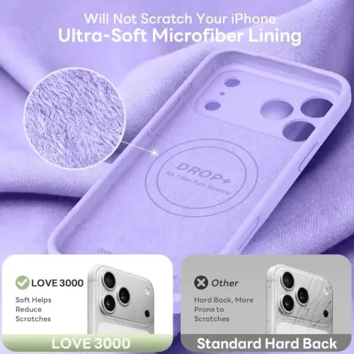 LOVE 3000 Magnetic for iPhone 18 Pro Case Silicone, Light Purple | Compatible with Magsafe, Camera Protection, Soft Microfiber Lining, Slim Shockproof Protective Case for iPhone 18 Pro - 6