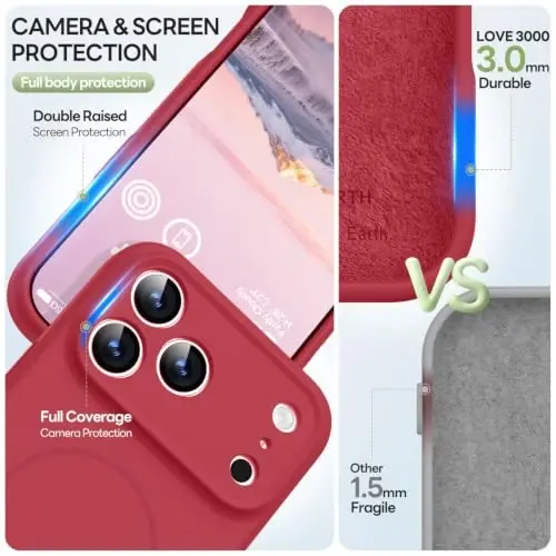 LOVE 3000 Magnetic for iPhone 18 Pro Case Silicone, Red | Compatible with Magsafe, Camera Protection, Soft Microfiber Lining, Slim Shockproof Protective Case for iPhone 18 Pro - 5