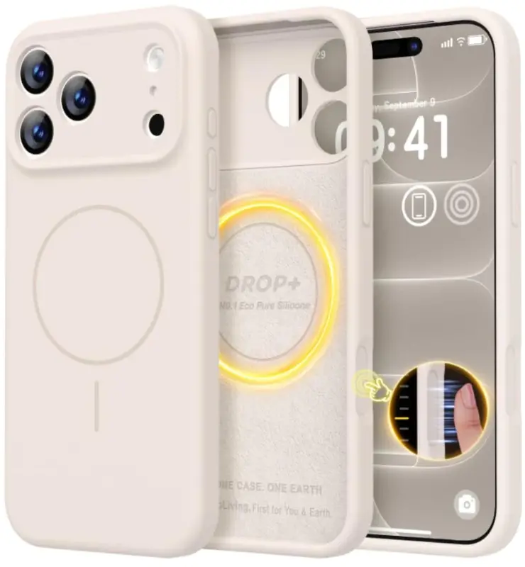 LOVE 3000 Magnetic for iPhone 18 Pro Case Silicone, Stone | Compatible with Magsafe, Camera Protection, Soft Microfiber Lining, Slim Shockproof Protective Case for iPhone 18 Pro - 1