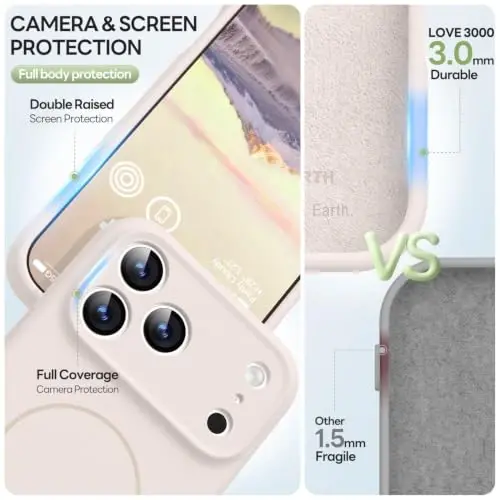 LOVE 3000 Magnetic for iPhone 18 Pro Case Silicone, Stone | Compatible with Magsafe, Camera Protection, Soft Microfiber Lining, Slim Shockproof Protective Case for iPhone 18 Pro - 5