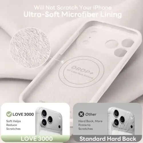 LOVE 3000 Magnetic for iPhone 18 Pro Case Silicone, Stone | Compatible with Magsafe, Camera Protection, Soft Microfiber Lining, Slim Shockproof Protective Case for iPhone 18 Pro - 6
