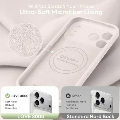 LOVE 3000 Magnetic for iPhone 18 Pro Case Silicone, Stone | Compatible with Magsafe, Camera Protection, Soft Microfiber Lining, Slim Shockproof Protective Case for iPhone 18 Pro - 6
