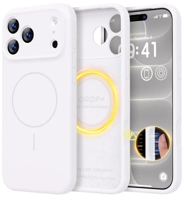 LOVE 3000 Magnetic for iPhone 18 Pro Case Silicone, White | Compatible with Magsafe, Camera Protection, Soft Microfiber Lining, Slim Shockproof Protective Case for iPhone 18 Pro - 1