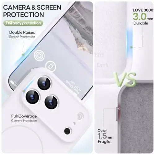 LOVE 3000 Magnetic for iPhone 18 Pro Case Silicone, White | Compatible with Magsafe, Camera Protection, Soft Microfiber Lining, Slim Shockproof Protective Case for iPhone 18 Pro - 4