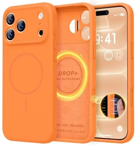 LOVE 3000 Magnetic for iPhone 18 Pro Max Case Silicone, Bright Orange | Compatible with Magsafe, Camera Protection, Soft Microfiber Lining, Slim Shockproof Protective Case for iPhone 18 Pro Max - 1