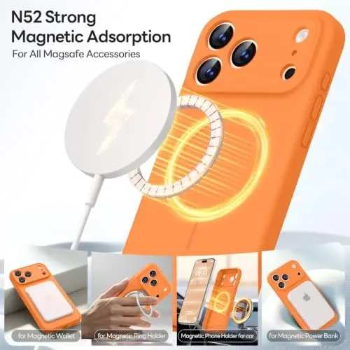 LOVE 3000 Magnetic for iPhone 18 Pro Max Case Silicone, Bright Orange | Compatible with Magsafe, Camera Protection, Soft Microfiber Lining, Slim Shockproof Protective Case for iPhone 18 Pro Max - 3