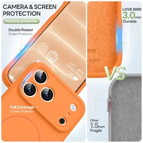 LOVE 3000 Magnetic for iPhone 18 Pro Max Case Silicone, Bright Orange | Compatible with Magsafe, Camera Protection, Soft Microfiber Lining, Slim Shockproof Protective Case for iPhone 18 Pro Max - 5