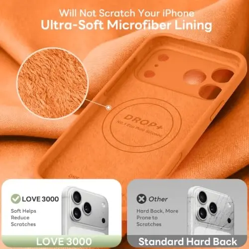 LOVE 3000 Magnetic for iPhone 18 Pro Max Case Silicone, Bright Orange | Compatible with Magsafe, Camera Protection, Soft Microfiber Lining, Slim Shockproof Protective Case for iPhone 18 Pro Max - 6