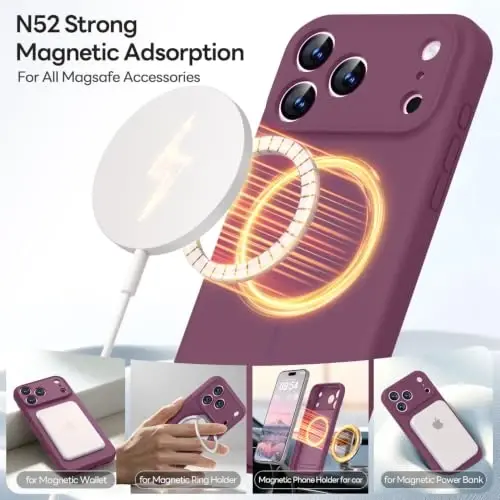 LOVE 3000 Magnetic for iPhone 18 Pro Max Case Silicone, Burgundy | Compatible with Magsafe, Camera Protection, Soft Microfiber Lining, Slim Shockproof Protective Case for iPhone 18 Pro Max - 3
