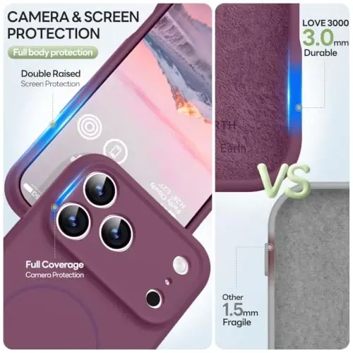 LOVE 3000 Magnetic for iPhone 18 Pro Max Case Silicone, Burgundy | Compatible with Magsafe, Camera Protection, Soft Microfiber Lining, Slim Shockproof Protective Case for iPhone 18 Pro Max - 5