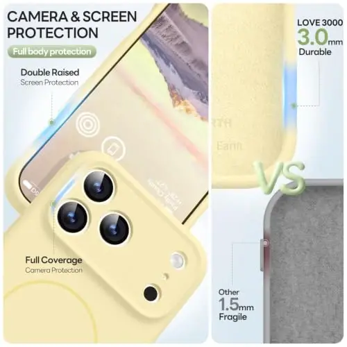 LOVE 3000 Magnetic for iPhone 18 Pro Max Case Silicone, Creamy Yellow | Compatible with Magsafe, Camera Protection, Soft Microfiber Lining, Slim Shockproof Protective Case for iPhone 18 Pro Max - 5