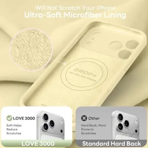LOVE 3000 Magnetic for iPhone 18 Pro Max Case Silicone, Creamy Yellow | Compatible with Magsafe, Camera Protection, Soft Microfiber Lining, Slim Shockproof Protective Case for iPhone 18 Pro Max - 6